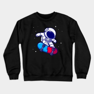 Astronaut Playing Skateboard In Space Cartoon Crewneck Sweatshirt